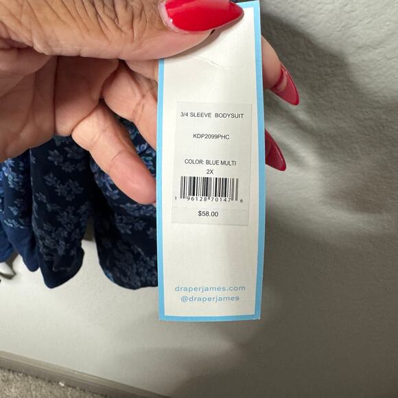 Draper James RSVP 2X Blue Floral  Bodysuit NWT $58 V-Neck Plus Size - Picture 6 of 10